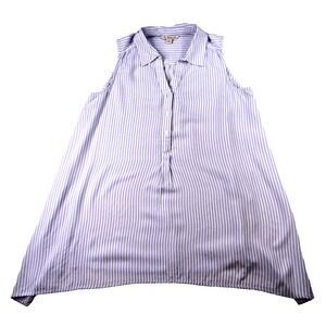 Khakis & Co Blue White Stripe Sleeveless Collared Shirt‎ Tunic Top Women Medium